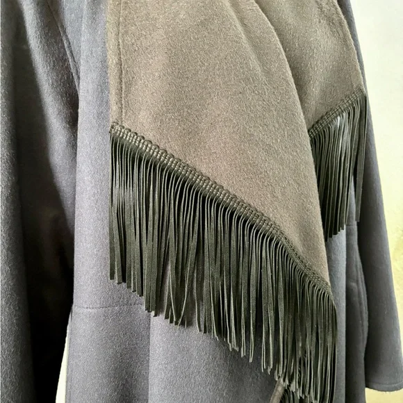 Sofia Cashmere navy and black fringe trim coat - Picture 5 of 11